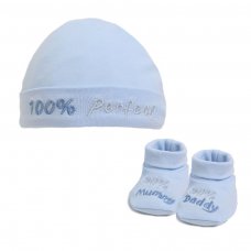 HB03-B: Blue 100% Perfect Hat & Bootee Set